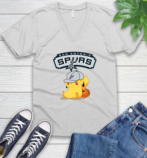 NBA Pikachu Basketball Sports San Antonio Spurs V-Neck T-Shirt