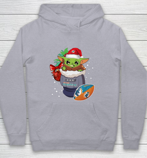 Miami Dolphins Christmas Baby Yoda Star Wars Funny Happy NFL Youth Hoodie 5