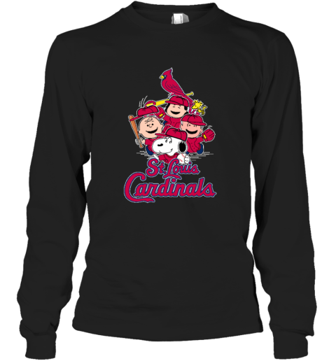 St.Louis Cardinals Snoopy Charlie Brown Woodstock The Peanuts hsmj stlouis cardinals snoopy charlie brown woodstock the peanuts long sleeve tee 14 front black