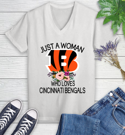 NFL Just A Woman Who Loves Cincinnati Bengals Football Sports Women's V-Neck T-Shirt