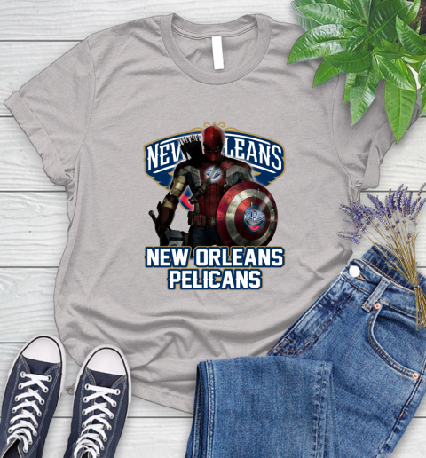 New Orleans Pelicans NBA Basketball Captain America Thor Spider Man Hawkeye Avengers Women's T-Shirt 10
