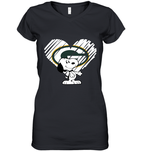 I Love Snoopy Green Bay Packers In My Heart NFL Women's V-Neck T-Shirt