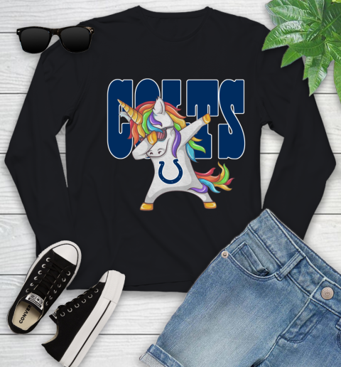 Indianapolis Colts NFL Football Funny Unicorn Dabbing Sports Youth Long Sleeve 2