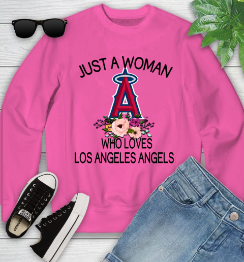 MLB Just A Woman Who Loves Los Angeles Angels Baseball Sports Youth Sweatshirt 3