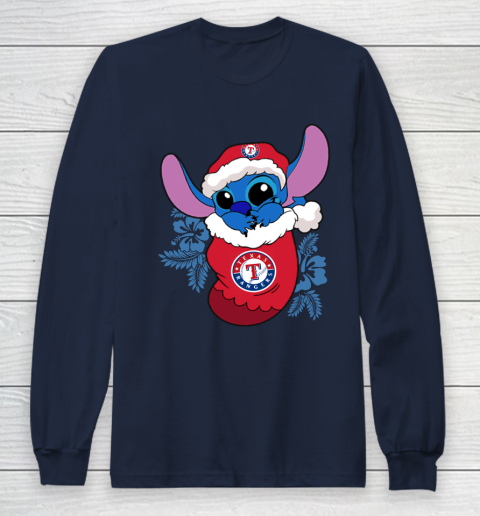 Texas Rangers Christmas Stitch In The Sock Funny Disney MLB Long Sleeve T-Shirt 4