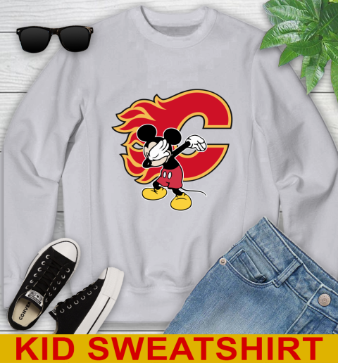 Calgary Flames NHL Hockey Dabbing Mickey Disney Sports Youth Sweatshirt 4