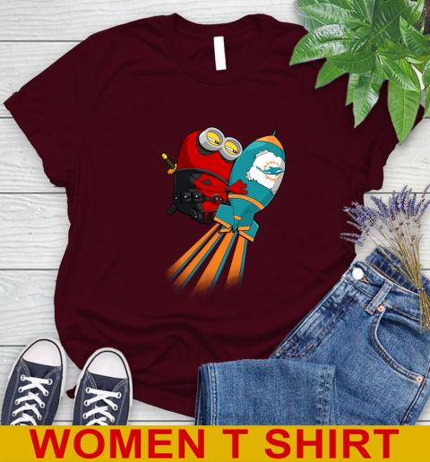 NFL Football Miami Dolphins Deadpool Minion Marvel Shirt Women's T-Shirt 6