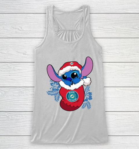 Miami Dolphins Christmas Stitch In The Sock Funny Disney NFL Racerback Tank 2