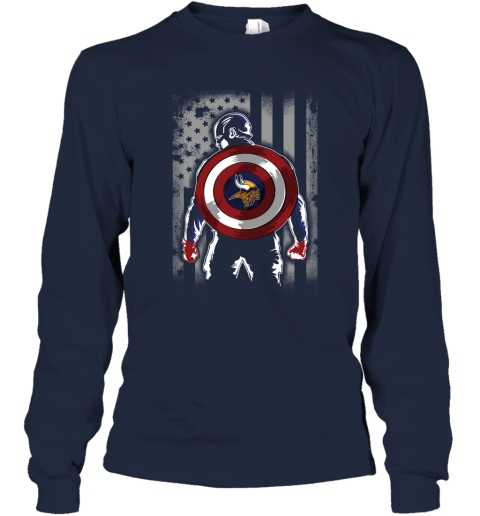 NFL Minnesota Vikings Captain America Marvel Flag Football Sports Bs21GTZKxo1 long sleeve tee 14 95 151514 front navy