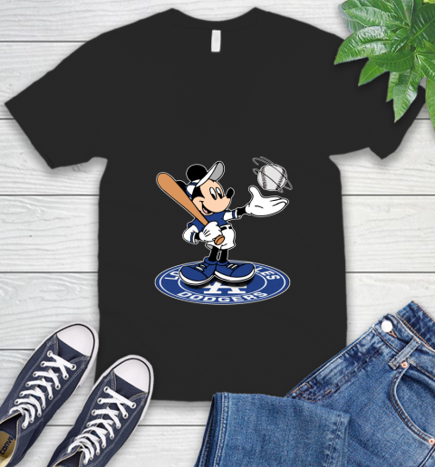 MLB Baseball Los Angeles Dodgers Cheerful Mickey Disney Shirt V-Neck T-Shirt