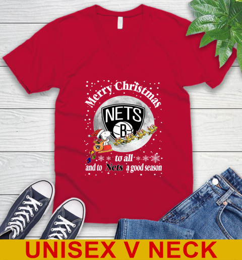 Brooklyn Nets Merry Christmas To All And To Nets A Good Season NBA Basketball Sports V-Neck T-Shirt 6