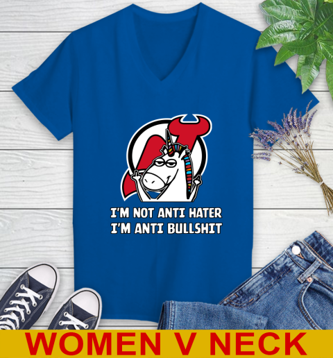 New Jersey Devils NHL Hockey Unicorn I'm Not Anti Hater I'm Anti Bullshit Women's V-Neck T-Shirt 12 New Jersey Devils NHL Hockey Unicorn I'm Not Anti Hater I'm Anti Bullshit Women's V-Neck T-Shirt - Image 12