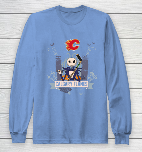NHL Calgary Flames Hockey Jack Skellington Halloween Long Sleeve T-Shirt 8