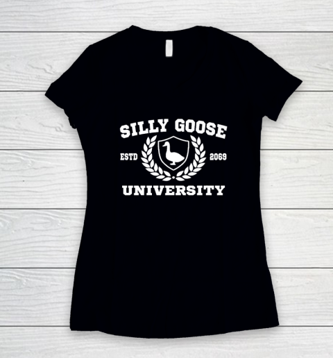 Silly Goose University Funny Meme School Bird Women's V-Neck T-Shirt