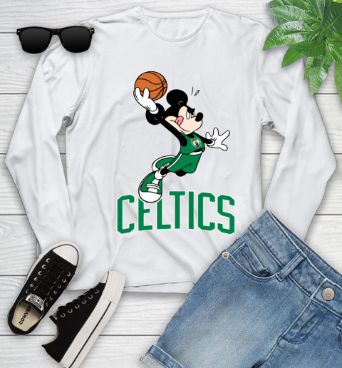 NBA Basketball Boston Celtics Cheerful Mickey Mouse Shirt Youth Long Sleeve 2