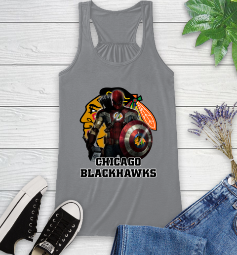 NHL Captain America Thor Spider Man Hawkeye Avengers Endgame Hockey Chicago Blackhawks Racerback Tank 5