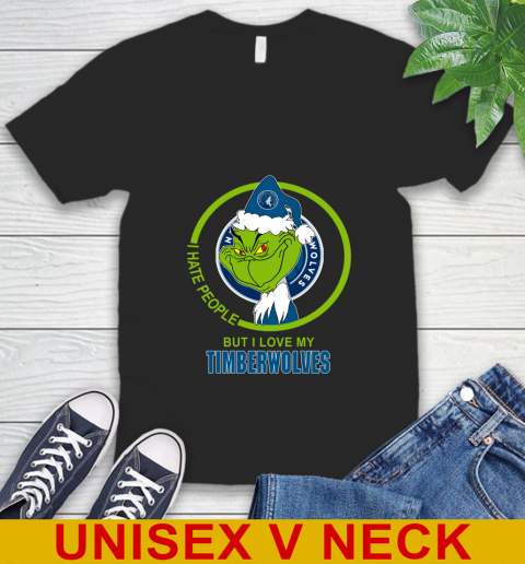 Minnesota Timberwolves NBA Christmas Grinch I Hate People But I Love My Favorite Basketball Team V-Neck T-Shirt 2
