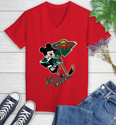 NHL Minnesota Wild Mickey Mouse Disney Hockey T Shirt Women's V-Neck T-Shirt 12