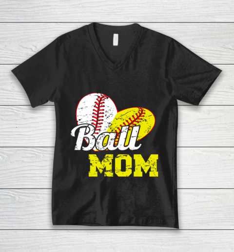 Funny Ball Mom Softball Baseball Outfit For Women Mother Day V-Neck T-Shirt