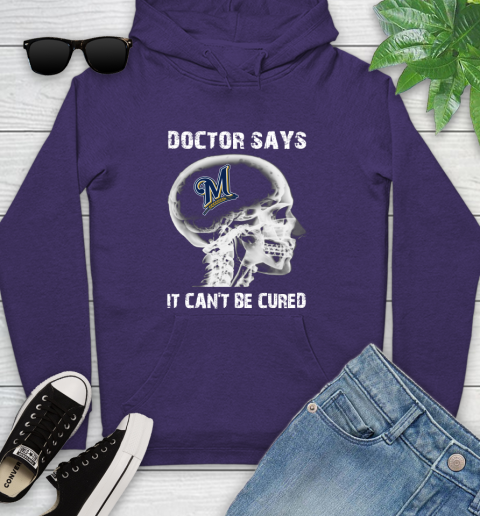 MLB Milwaukee Brewers Baseball Skull It Can't Be Cured Shirt Youth Hoodie 5