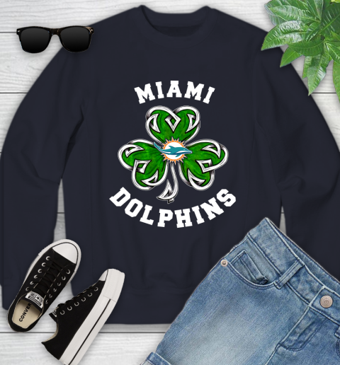 NFL Miami Dolphins Three Leaf Clover St Patrick's Day Football Sports Youth Sweatshirt 2
