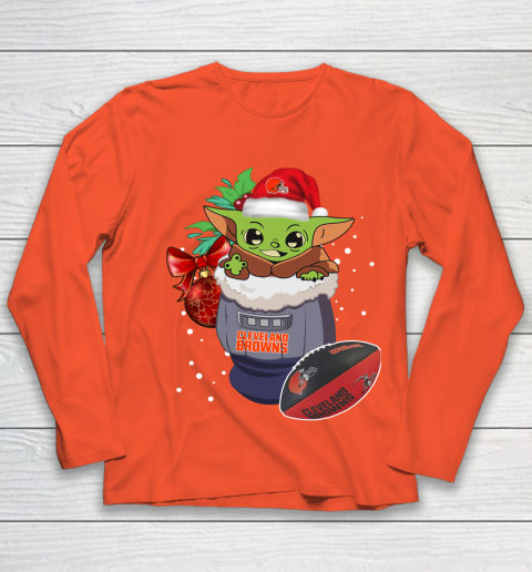 Cleveland Browns Christmas Baby Yoda Star Wars Funny Happy NFL Youth Long Sleeve 4
