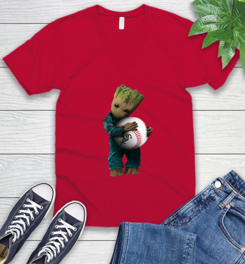 MLB Groot Guardians Of The Galaxy Baseball Sports Chicago White Sox V-Neck T-Shirt 8