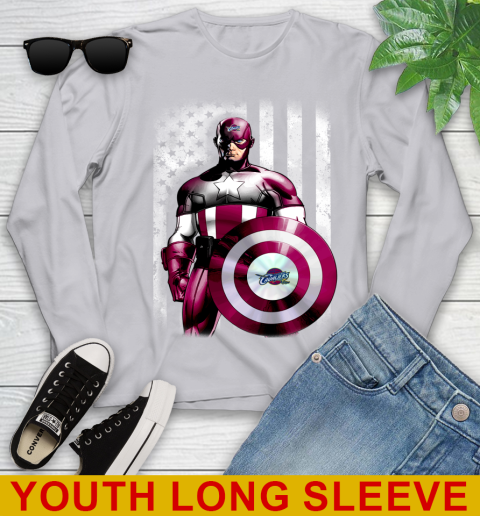 Cleveland Cavaliers NBA Basketball Captain America Marvel Avengers American Flag Shirt Youth Long Sleeve 5