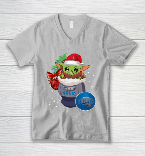 Orlando Magic Christmas Baby Yoda Star Wars Funny Happy NBA V-Neck T-Shirt 4