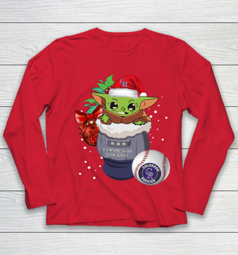 Colorado Rockies Christmas Baby Yoda Star Wars Funny Happy MLB Youth Long Sleeve 10