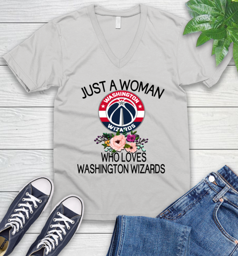 NBA Just A Woman Who Loves Washington Wizards Basketball Sports V-Neck T-Shirt