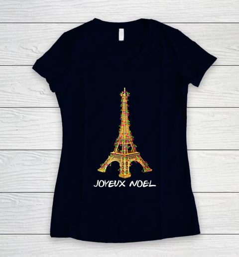 Joyeux Noel French Merry Christmas Eiffel Tower Women's V-Neck T-Shirt 2