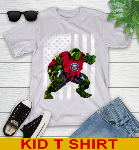 Minnesota Twins Hulk Marvel Avengers MLB Baseball American Flag Youth T-Shirt 4