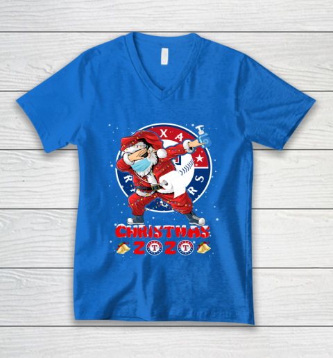 Texas Rangers Funny Santa Claus Dabbing Christmas 2020 MLB V-Neck T-Shirt 5