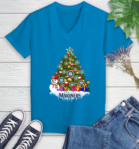 Seattle Mariners Merry Christmas MLB Baseball Sports Women's V-Neck T-Shirt 7