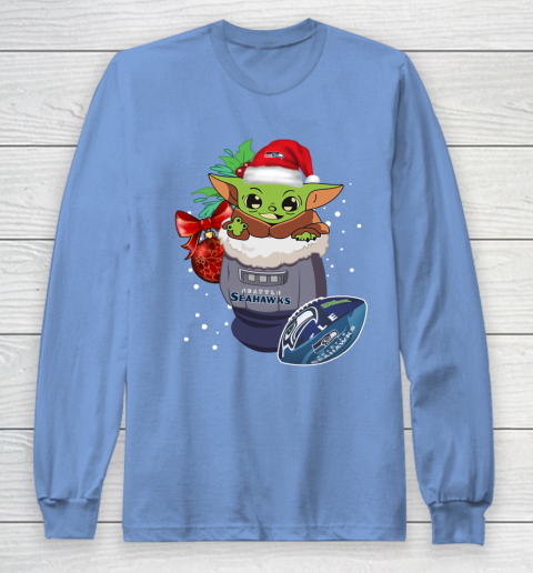 Seattle Seahawks Christmas Baby Yoda Star Wars Funny Happy NFL Long Sleeve T-Shirt 11