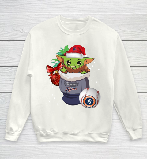 Detroit Tigers Christmas Baby Yoda Star Wars Funny Happy MLB Youth Sweatshirt 2