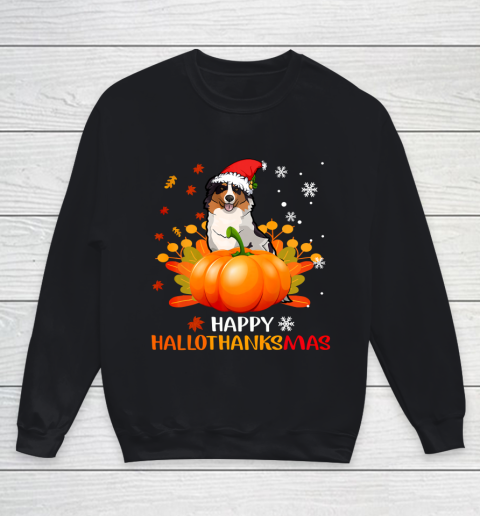 Autralian Shepherd Halloween Christmas Happy Hallothanksmas Youth Sweatshirt