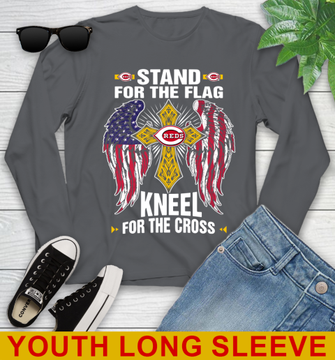 MLB Baseball Cincinnati Reds Stand For Flag Kneel For The Cross Shirt Youth Long Sleeve 9