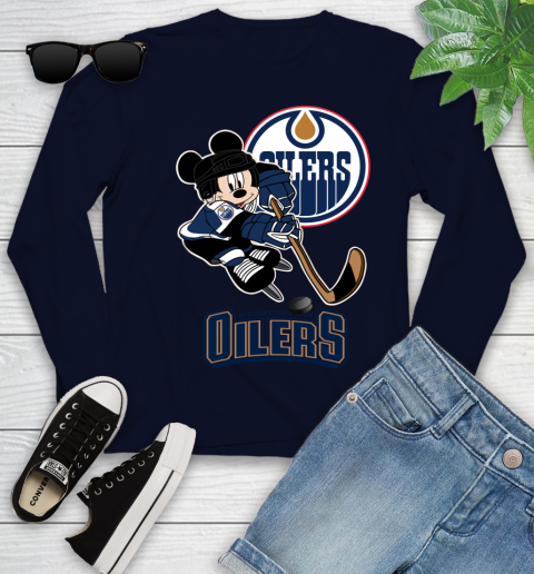 NHL Edmonton Oilers Mickey Mouse Disney Hockey T Shirt Youth Long Sleeve 3