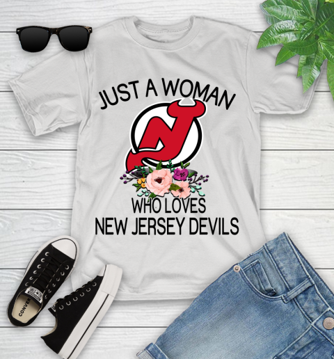 NHL Just A Woman Who Loves New Jersey Devils Hockey Sports Youth T-Shirt