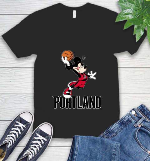NBA Basketball Portland Trail Blazers Cheerful Mickey Mouse Shirt V-Neck T-Shirt