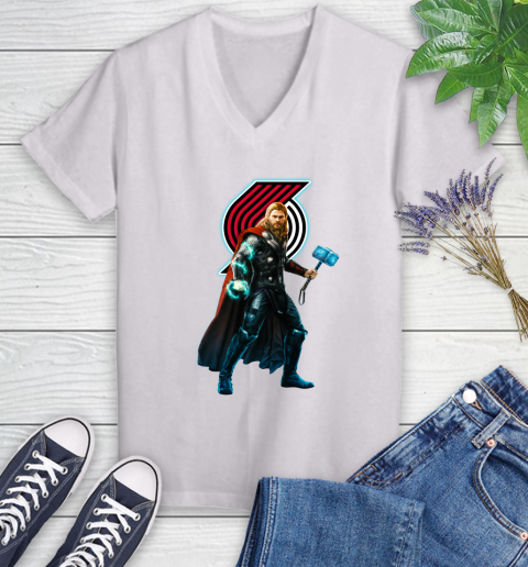 NBA Thor Avengers Endgame Basketball Portland Trail Blazers Women's V-Neck T-Shirt