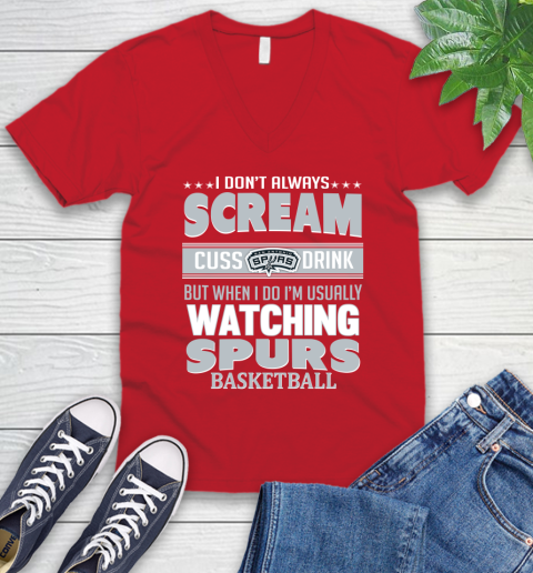 San Antonio Spurs NBA Basketball I Scream Cuss Drink When I'm Watching My Team V-Neck T-Shirt 6