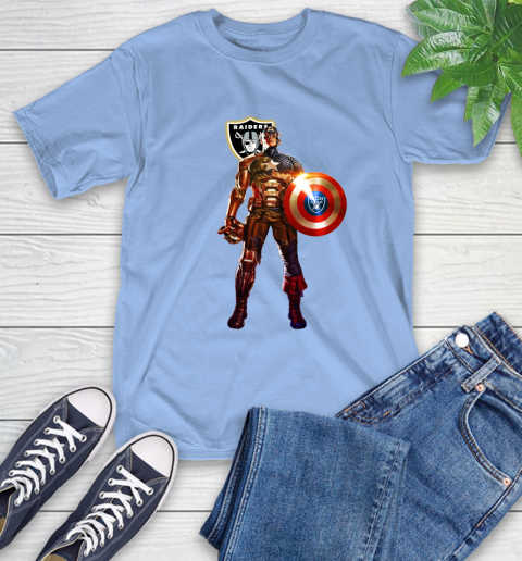 NFL Captain America Marvel Avengers Endgame Football Sports Oakland Raiders T-Shirt 11