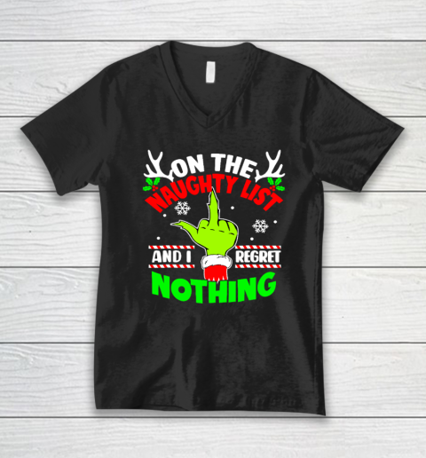 Funny On The List Of Naughty And I Regret Nothing Christmas V-Neck T-Shirt