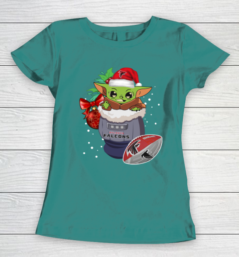 Atlanta Falcons Christmas Baby Yoda Star Wars Funny Happy NFL Women's T-Shirt 12