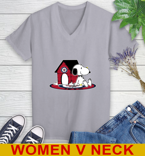 NHL Hockey Winnipeg Jets Snoopy The Peanuts Movie Shirt Women's V-Neck T-Shirt 5