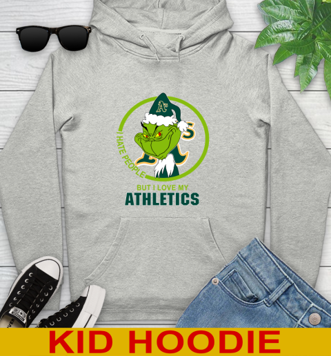 Oakland Athletics MLB Christmas Grinch I Hate People But I Love My Favorite Baseball Team Youth Hoodie