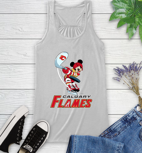 NHL Hockey Calgary Flames Cheerful Mickey Mouse Shirt Racerback Tank 2